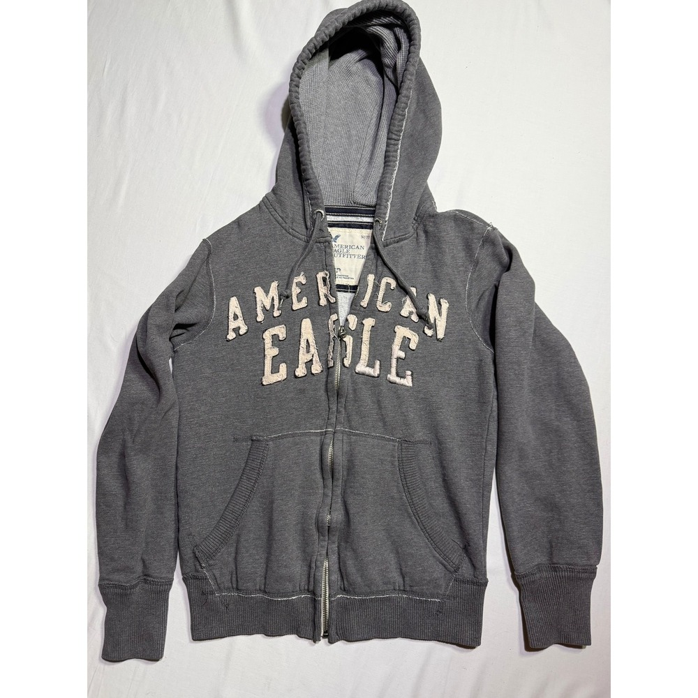 American Eagle Y2K 2000s Gray Zip Up Hoodie Collegiate Preppy